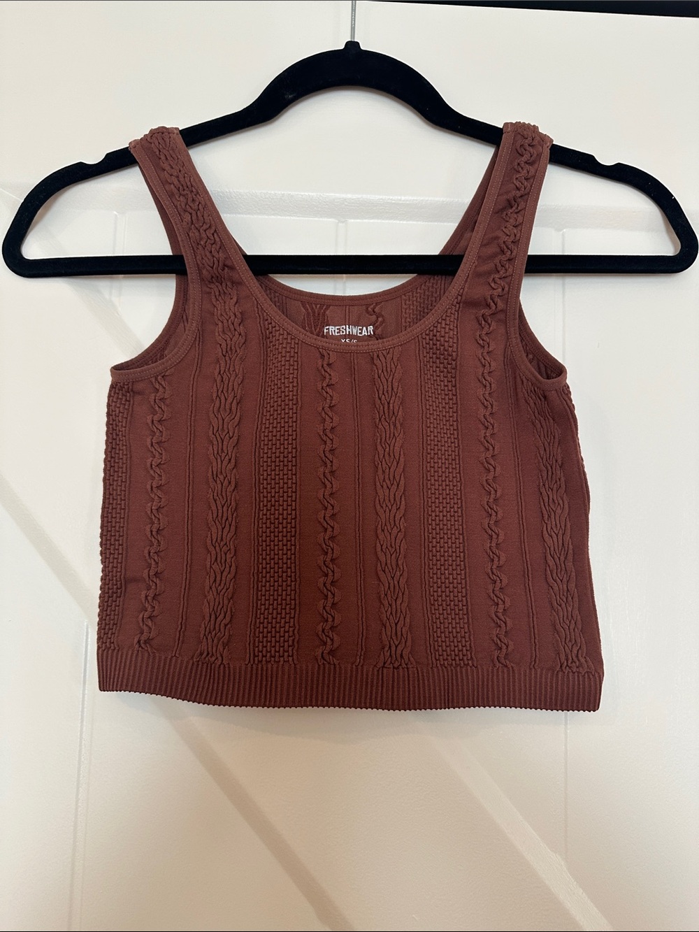 Buckle Cable-Knit Crop Tank in Brown